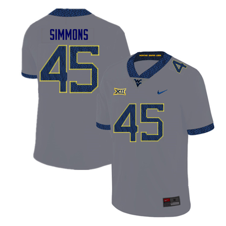NCAA Men's Taurus Simmons West Virginia Mountaineers Gray #45 Nike Stitched Football College Authentic Jersey OJ23E84TH